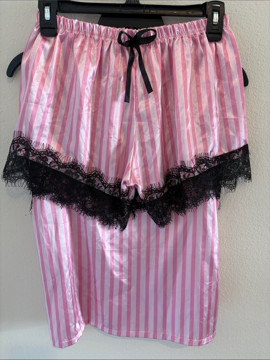 Other - 2 piece pajama set shorts and tank top pink with stripes and black lace